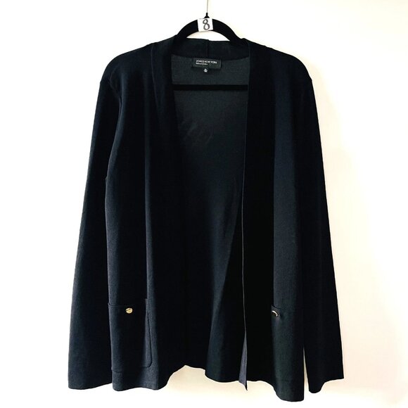 Jones New York Womens Dark Navy Blue Open Front Gold Tone Button Cardigan Sz XL - Picture 1 of 7